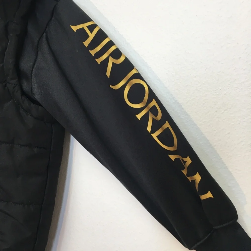 Nike Air Jorden Puffer Sweatshirt Jacket 4T Black Gold Sporty Athletic
